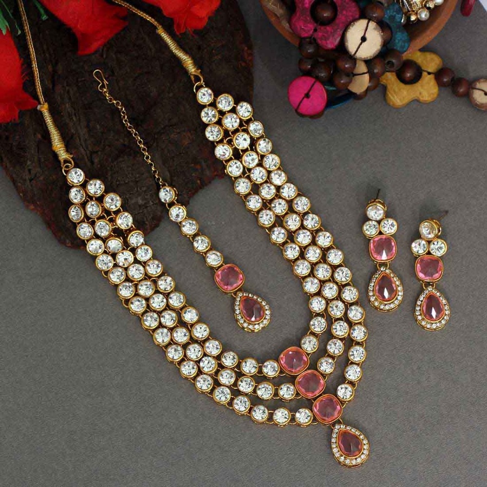 Pink Color Kundan Necklace and Tikka Set
